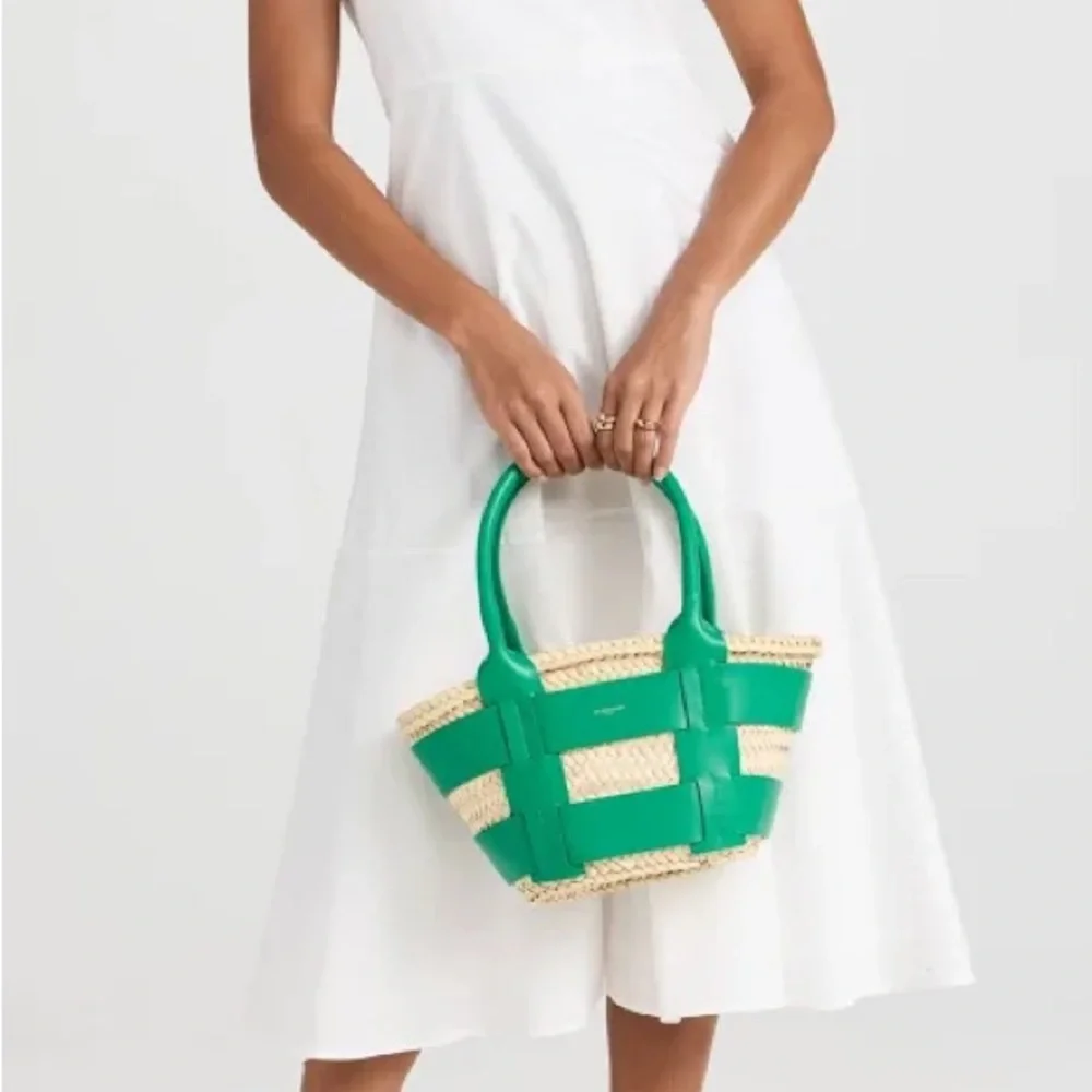 DeMellier Green and Natural Woven Santorini Satchel Tote